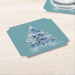 Blue Gold Christmas Tree Paper Coaster