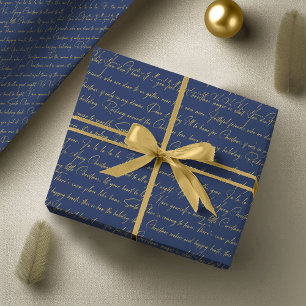 Blue Gold Christmas Typography Pattern#36 ID1009 Wrapping Paper