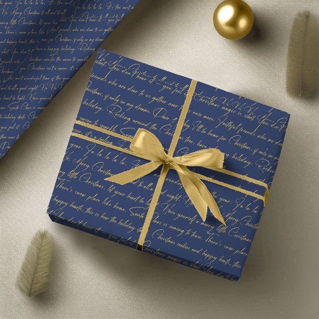 Blue Gold Christmas Typography Pattern#36 ID1009 Wrapping Paper (Creator Uploaded)
