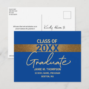 Blue Gold Class of 2024 Graduation announcement Postcard