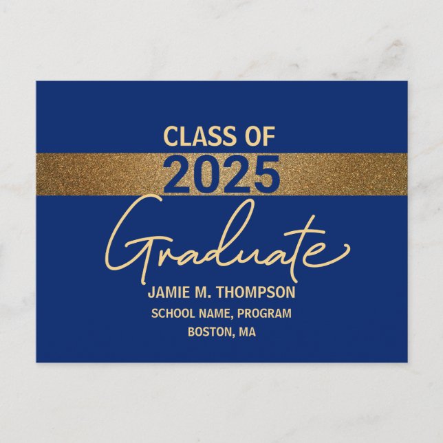 Blue Gold Class of 2025 Graduation announcement  Postcard (Front)