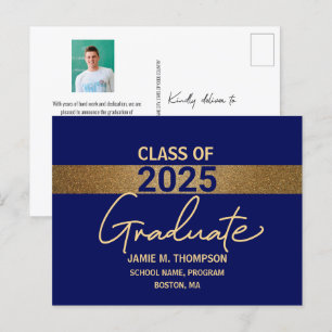 Blue Gold Class of 2025 Graduation Photo Postcard