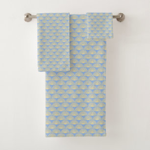 Blue Gold Classy Modern Pattern Bath Towel Set