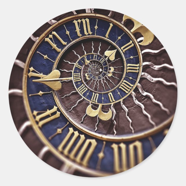 Blue & Gold Clock Face Classic Round Sticker (Front)