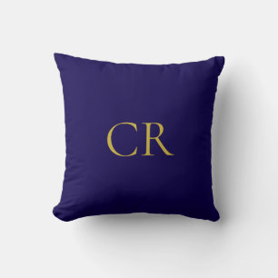 Blue & Gold Color Monogram Modern Minimalist Cushion