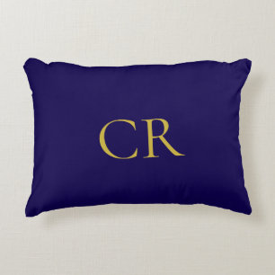 Blue & Gold Color Monogram Modern Minimalist Decorative Cushion