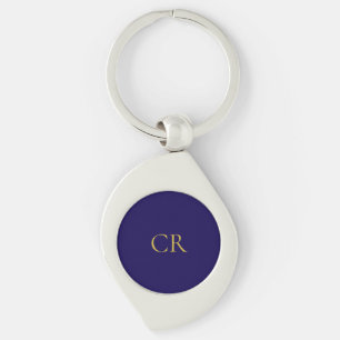Blue & Gold Color Monogram Modern Minimalist  Key Ring
