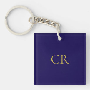 Blue & Gold Color Monogram Modern Minimalist  Key Ring