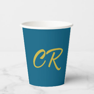 Blue & Gold Color Monogram Modern Minimalist Paper Cups