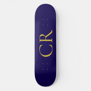 Blue & Gold Color Monogram Modern Minimalist  Skateboard