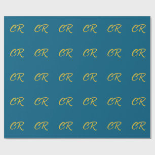 Blue & Gold Color Monogram Modern Minimalist Wrapping Paper