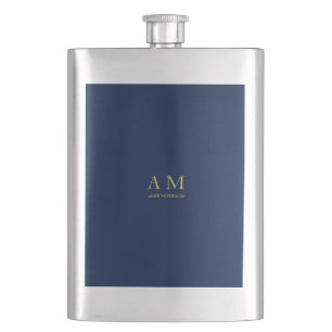 Blue Gold Colors Professional Initial Letters Name Hip Flask
