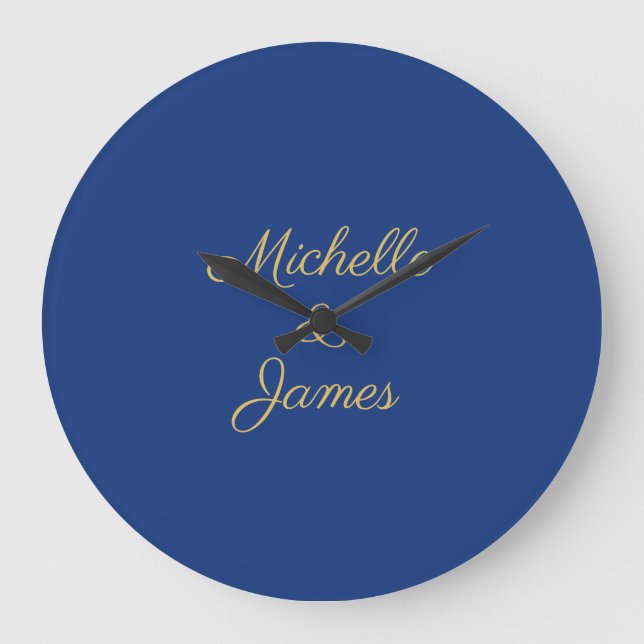 Blue & Gold Colors Professional Trendy Modern Large Clock (Front)