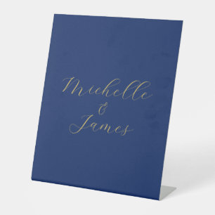 Blue & Gold Colors Professional Trendy Modern Name Pedestal Sign
