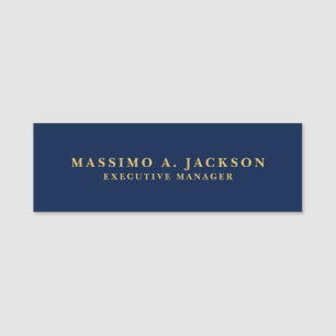 Blue Gold Colors Professional Trendy Modern Plain Name Tag