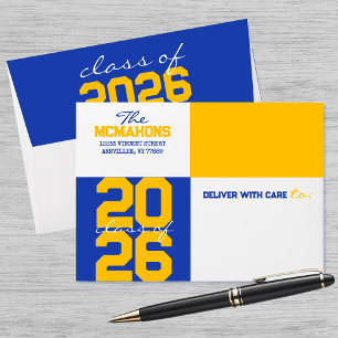 Blue & Gold Colour Block Return Address Graduation Envelope