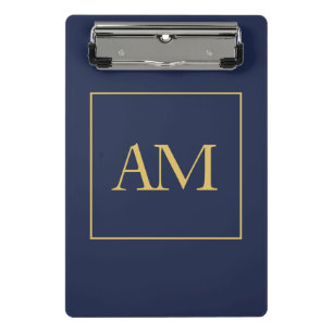 Blue Gold Colours Monogram Initial Letters Mini Clipboard