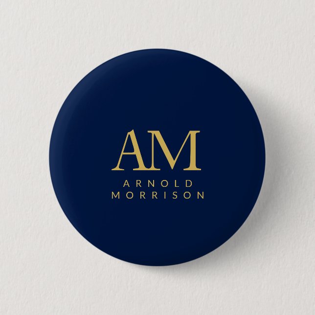 Blue Gold Colours Monogram Initial Letters Name 6 Cm Round Badge (Front)