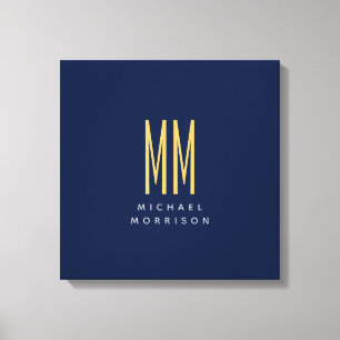 Blue Gold Colours Monogram Initial Letters Name Canvas Print