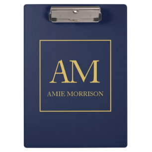 Blue Gold Colours Monogram Initial Letters Name Clipboard