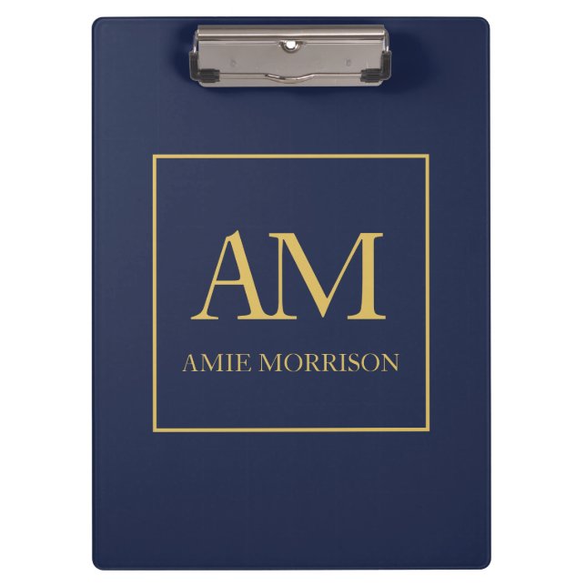 Blue Gold Colours Monogram Initial Letters Name Clipboard (Front)