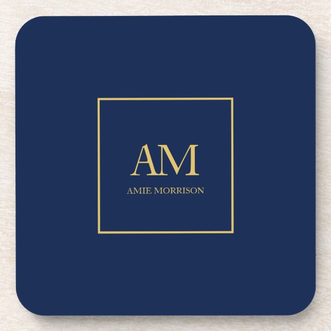 Blue Gold Colours Monogram Initial Letters Name Coaster (Front)