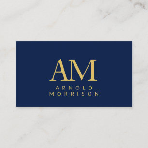 Blue Gold Colours Monogram Initial Letters Name Enclosure Card