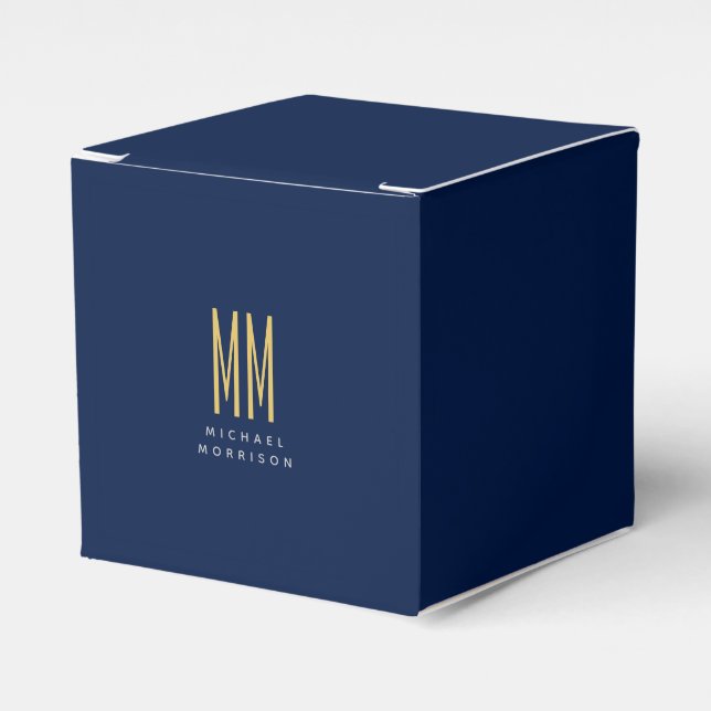 Blue Gold Colours Monogram Initial Letters Name Favour Box (Front Side)