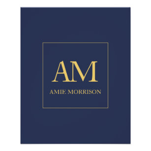 Blue Gold Colours Monogram Initial Letters Name Flyer