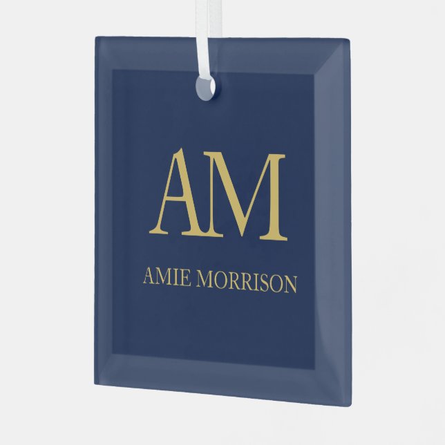 Blue Gold Colours Monogram Initial Letters Name Glass Tree Decoration (Front Left)