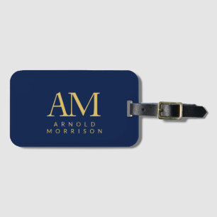 Blue Gold Colours Monogram Initial Letters Name Luggage Tag