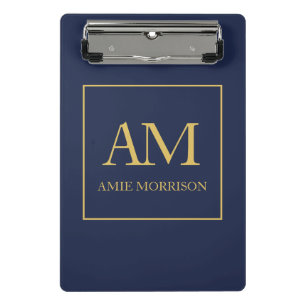 Blue Gold Colours Monogram Initial Letters Name Mini Clipboard