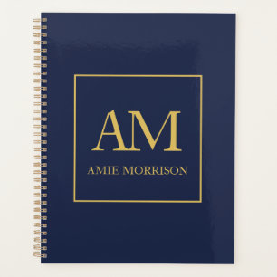 Blue Gold Colours Monogram Initial Letters Name Planner