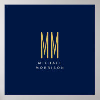Blue Gold Colours Monogram Initial Letters Name