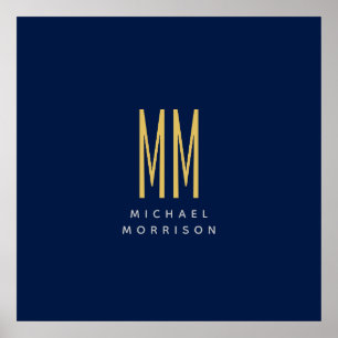 Blue Gold Colours Monogram Initial Letters Name Poster
