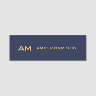 Blue Gold Colours Monogram Initial Letters Name Tag
