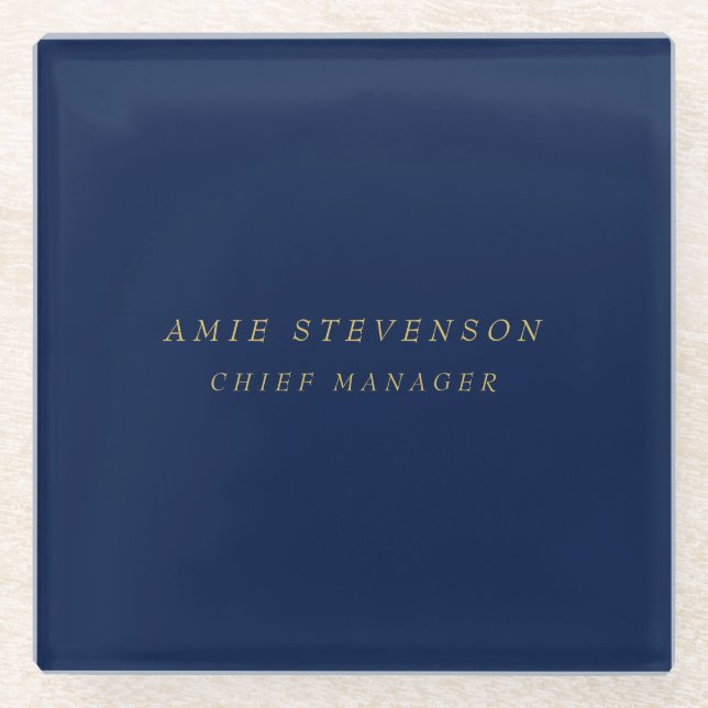 Blue Gold Colours Professional Classical Plain Glass Coaster (Front)