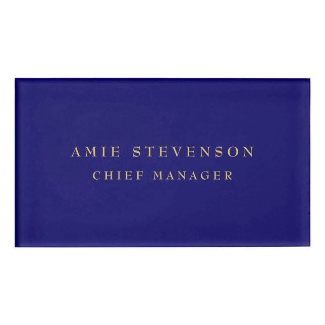 Blue Gold Colours Professional Classical Plain Name Tag (Front)