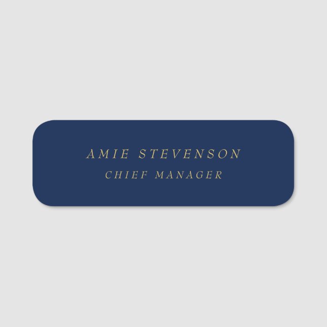Blue Gold Colours Professional Classical Plain Name Tag (Front)