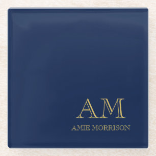 Blue Gold Colours Professional Initial Letters Nam Glass Coaster