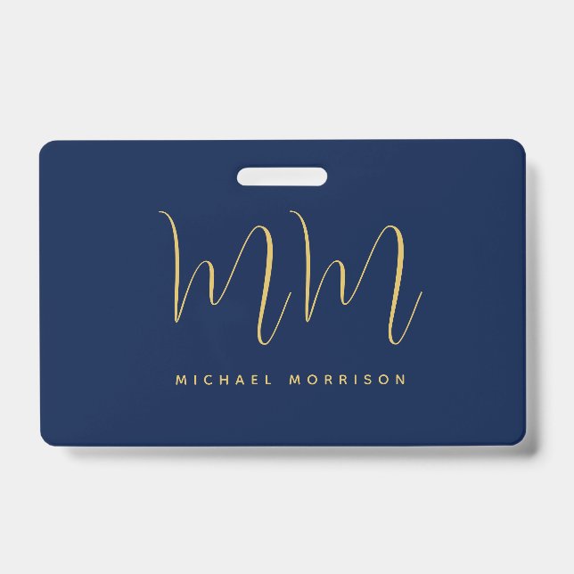 Blue Gold Colours Professional Initial Letters Nam ID Badge (Front)