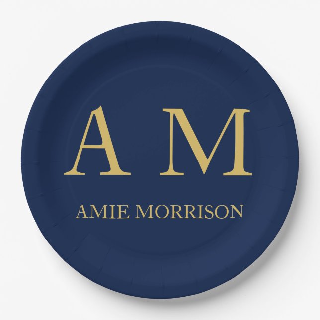 Blue Gold Colours Professional Initial Letters Nam Paper Plate (Front)