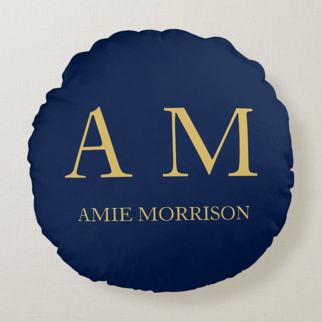 Blue Gold Colours Professional Initial Letters Nam Round Cushion (Front)
