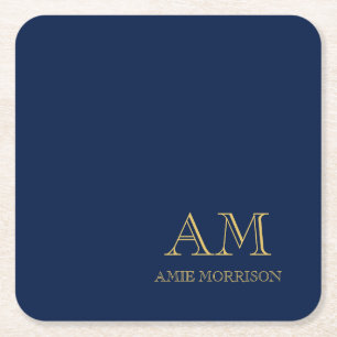 Blue Gold Colours Professional Initial Letters Nam Square Paper Coaster