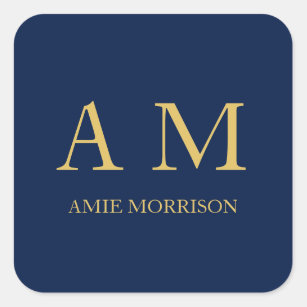 Blue Gold Colours Professional Initial Letters Nam Square Sticker