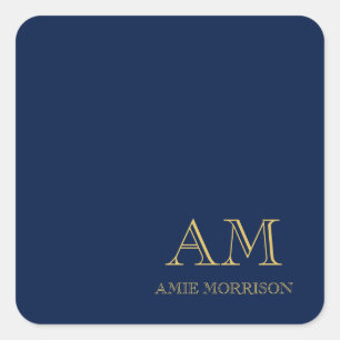 Blue Gold Colours Professional Initial Letters Nam Square Sticker