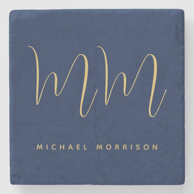 Blue Gold Colours Professional Initial Letters Nam Stone Coaster (Front)
