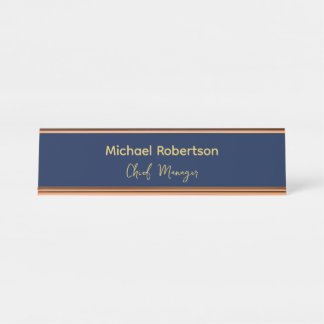 Blue Gold Colours Professional Trendy Modern Plain Desk Name Plate