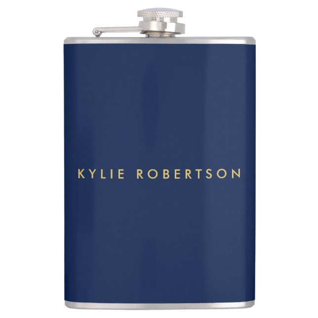 Blue Gold Colours Professional Trendy Modern Plain Hip Flask (Front)
