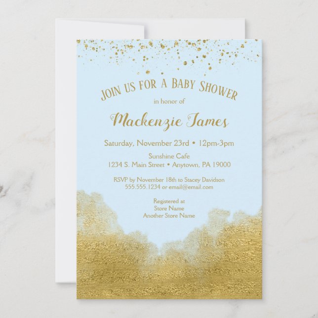 Blue Gold Confetti Baby Shower Invitation Boys (Front)